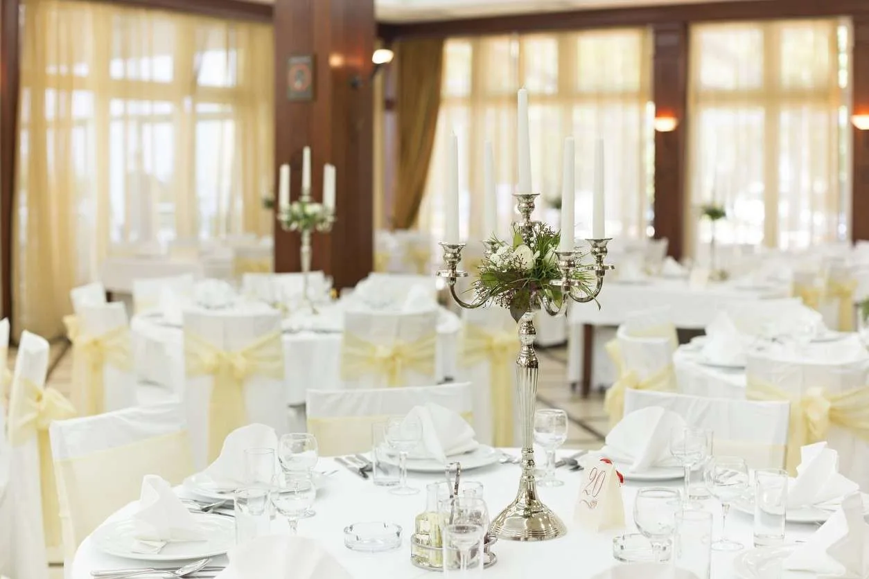 Wedding hall or other function facility set for fine dining